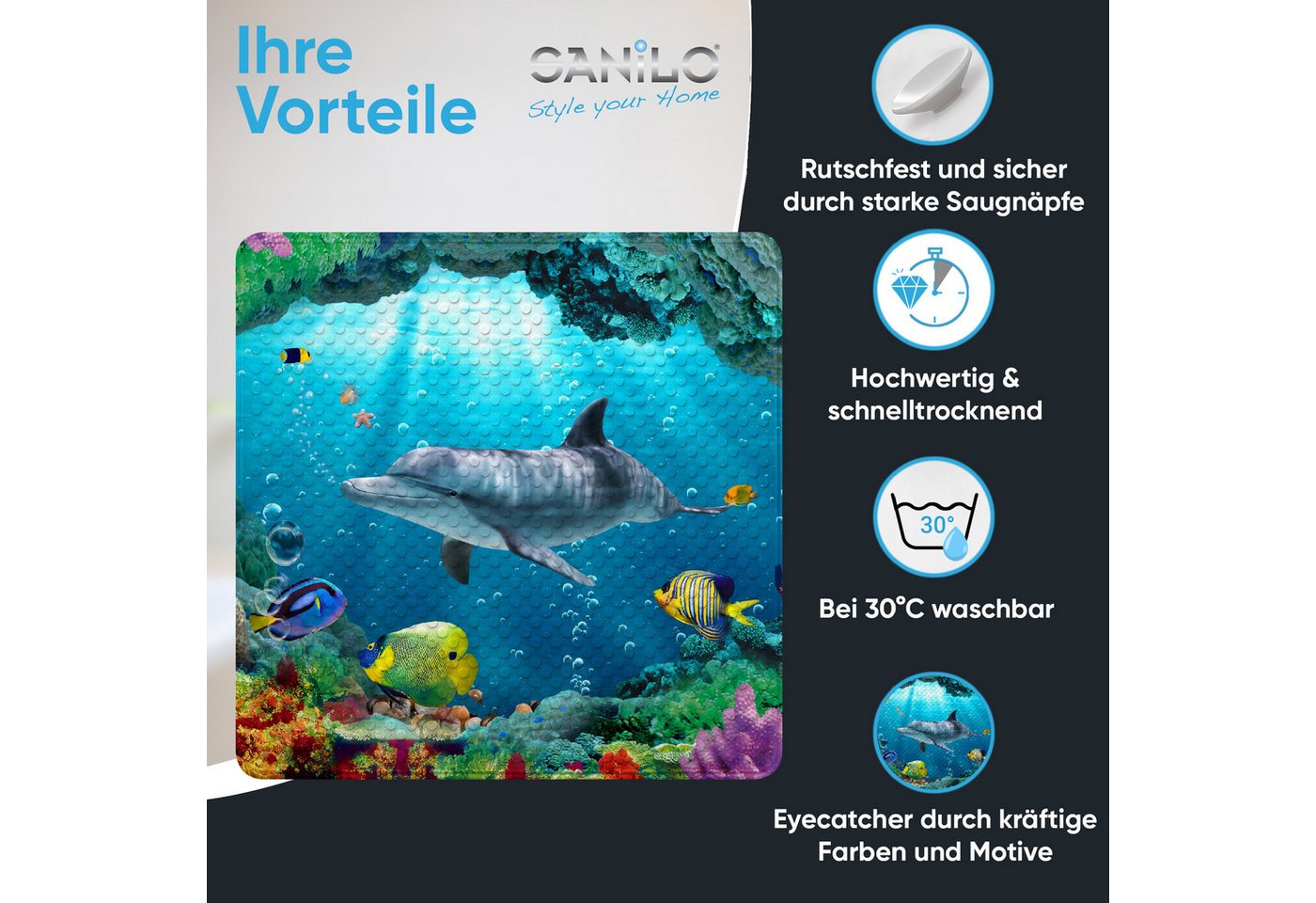 Sanilo Duschmatte mit Motiv, viele schöne Badematten zur Auswahl, rutschfeste & sichere Badematte, hochwertig, Kunststoff PVC, quadratisch, 230 extra starke Sau – Bild 2 von 5