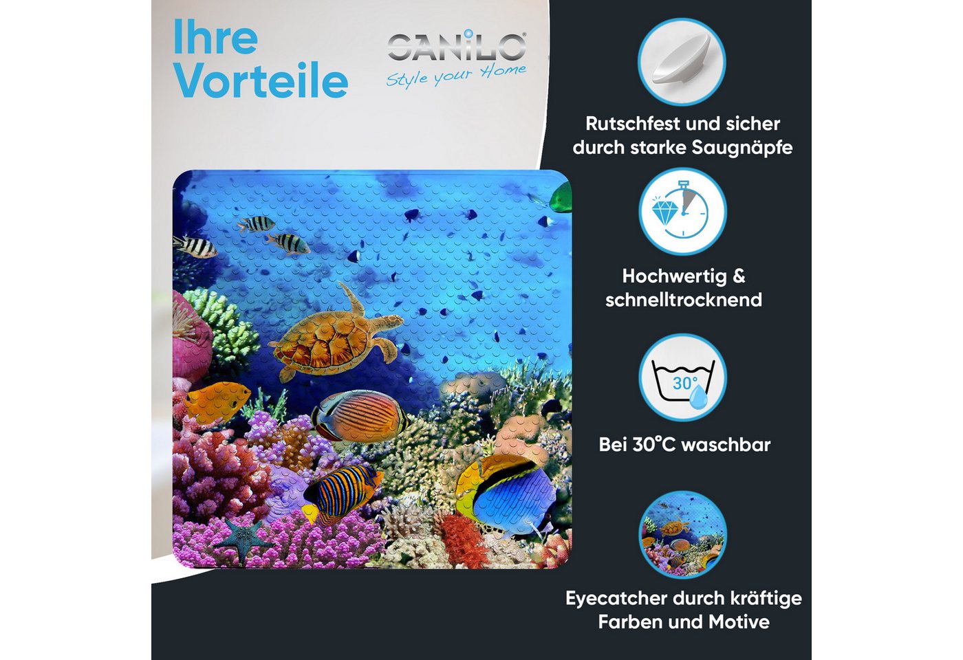Sanilo Duschmatte mit Motiv, viele schöne Badematten zur Auswahl, rutschfeste & sichere Badematte, hochwertig, Kunststoff PVC, quadratisch, 230 extra starke Sau – Bild 2 von 5