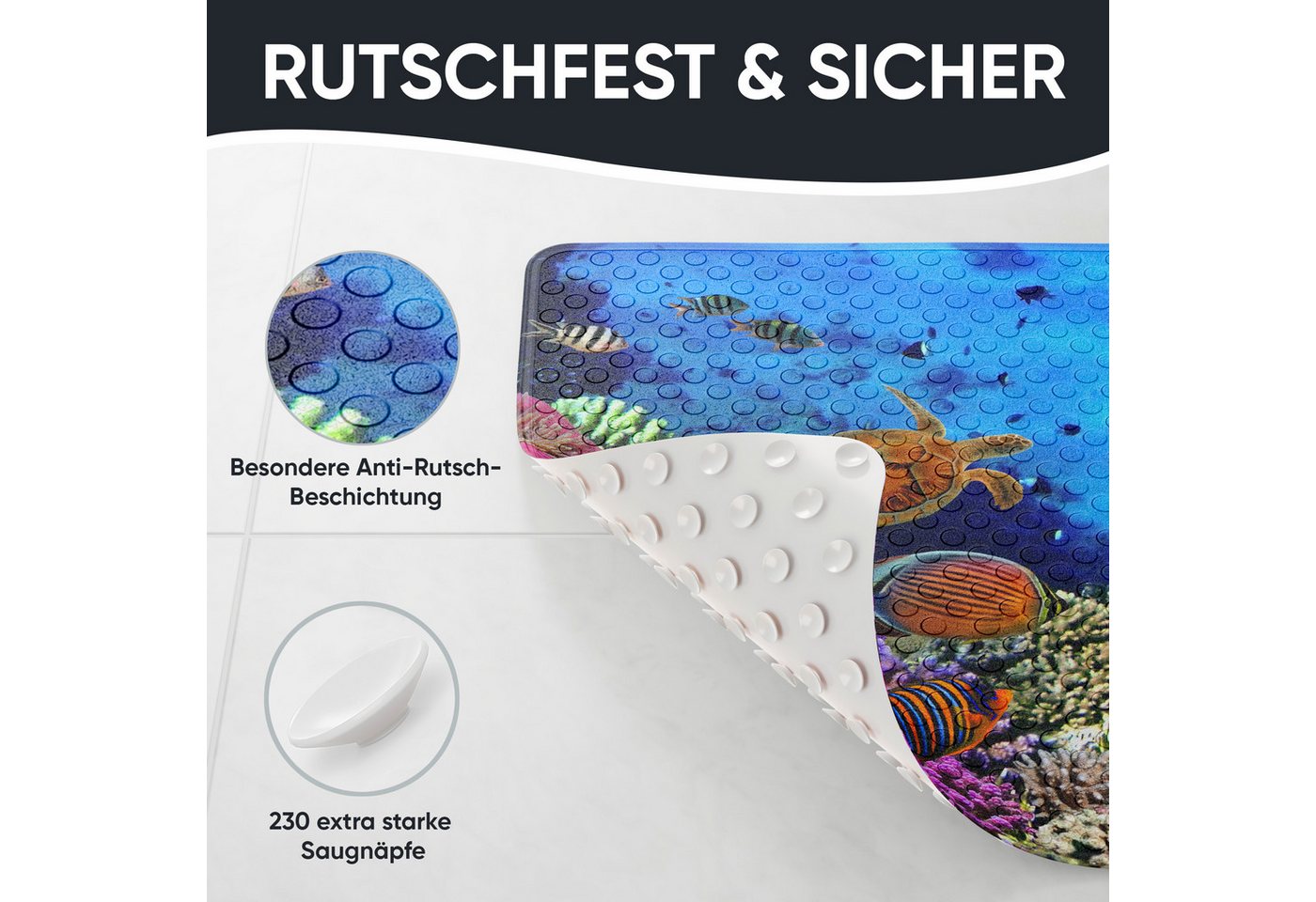 Sanilo Duschmatte mit Motiv, viele schöne Badematten zur Auswahl, rutschfeste & sichere Badematte, hochwertig, Kunststoff PVC, quadratisch, 230 extra starke Sau – Bild 4 von 5