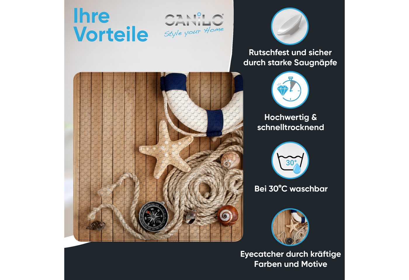 Sanilo Duschmatte mit Motiv, viele schöne Badematten zur Auswahl, rutschfeste & sichere Badematte, hochwertig, Kunststoff PVC, quadratisch, 230 extra starke Sau – Bild 2 von 5