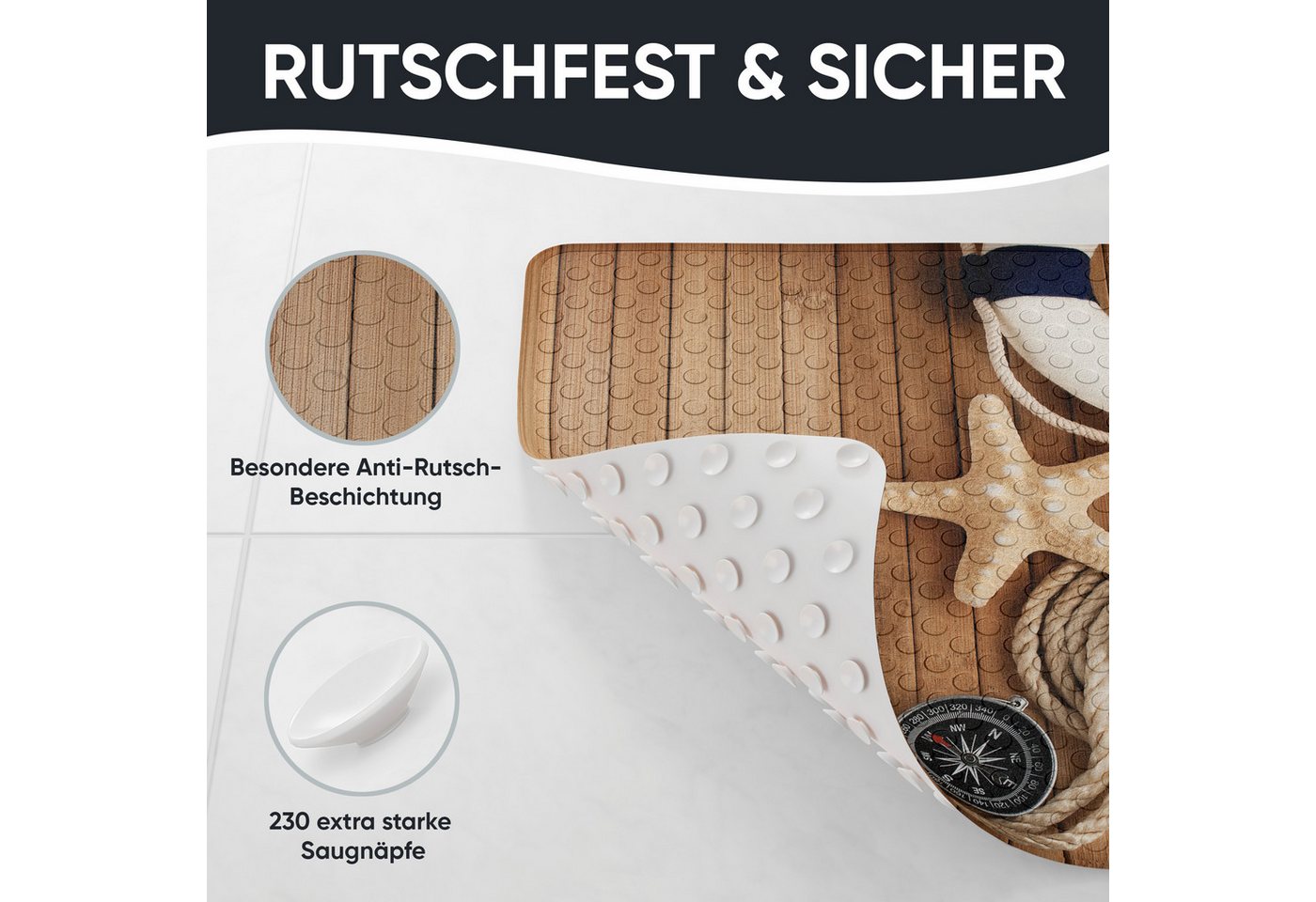 Sanilo Duschmatte mit Motiv, viele schöne Badematten zur Auswahl, rutschfeste & sichere Badematte, hochwertig, Kunststoff PVC, quadratisch, 230 extra starke Sau – Bild 4 von 5