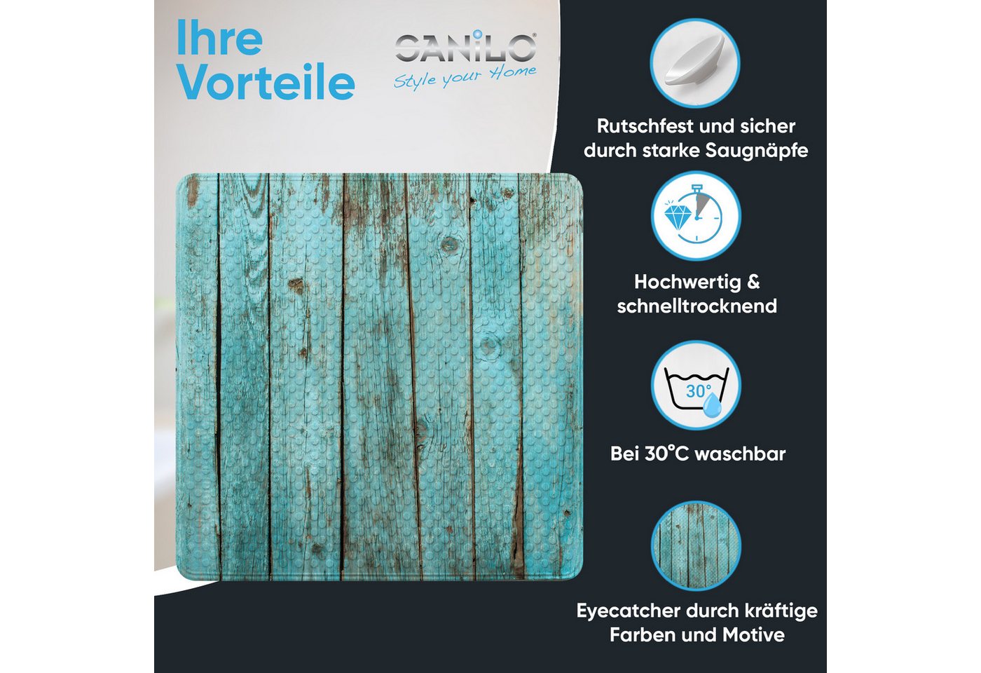 Sanilo Duschmatte mit Motiv, viele schöne Badematten zur Auswahl, rutschfeste & sichere Badematte, hochwertig, Kunststoff PVC, quadratisch, 230 extra starke Sau – Bild 2 von 5