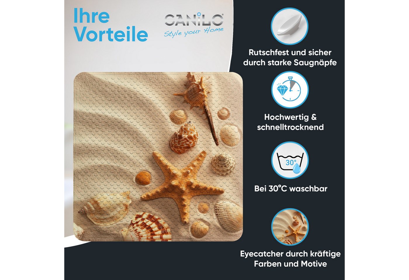 Sanilo Duschmatte mit Motiv, viele schöne Badematten zur Auswahl, rutschfeste & sichere Badematte, hochwertig, Kunststoff PVC, quadratisch, 230 extra starke Sau – Bild 2 von 5