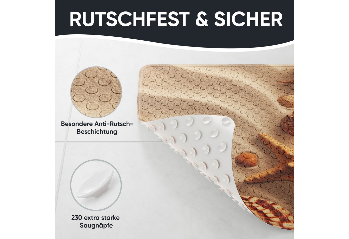 Sanilo Duschmatte mit Motiv, viele schöne Badematten zur Auswahl, rutschfeste & sichere Badematte, hochwertig, Kunststoff PVC, quadratisch, 230 extra starke Sau – Bild 4 von 5