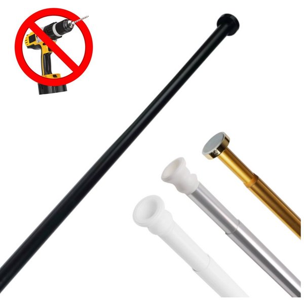 Sanilo Duschvorhangstange 90 - 160 cm oder 120 - 220 cm in schwarz, gold, weiß, chrom, Ø 28 mm, ausziehbar, Klemmstange, geklemmt, Aluminium, einfache Montage o