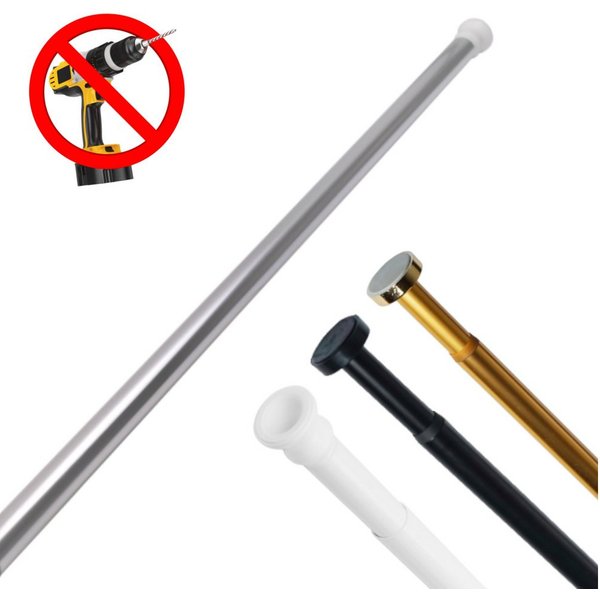 Sanilo Duschvorhangstange 90 - 160 cm oder 120 - 220 cm in schwarz, gold, weiß, chrom, Ø 28 mm, ausziehbar, Klemmstange, geklemmt, Aluminium, einfache Montage o