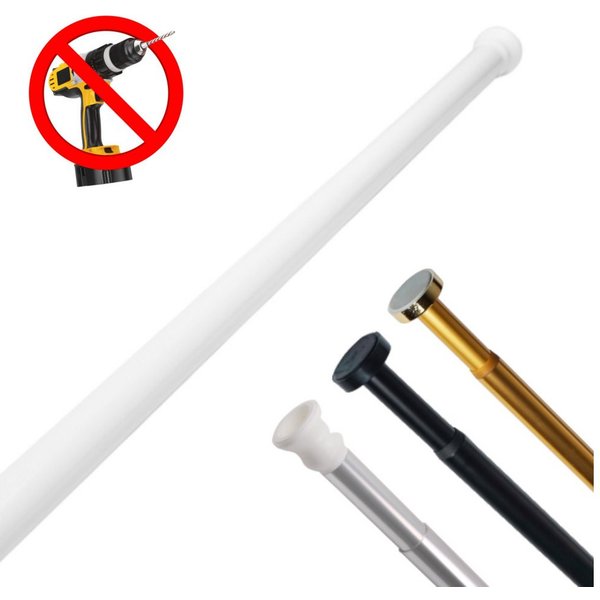 Sanilo Duschvorhangstange 90 - 160 cm oder 120 - 220 cm in schwarz, gold, weiß, chrom, Ø 28 mm, ausziehbar, Klemmstange, geklemmt, Aluminium, einfache Montage o