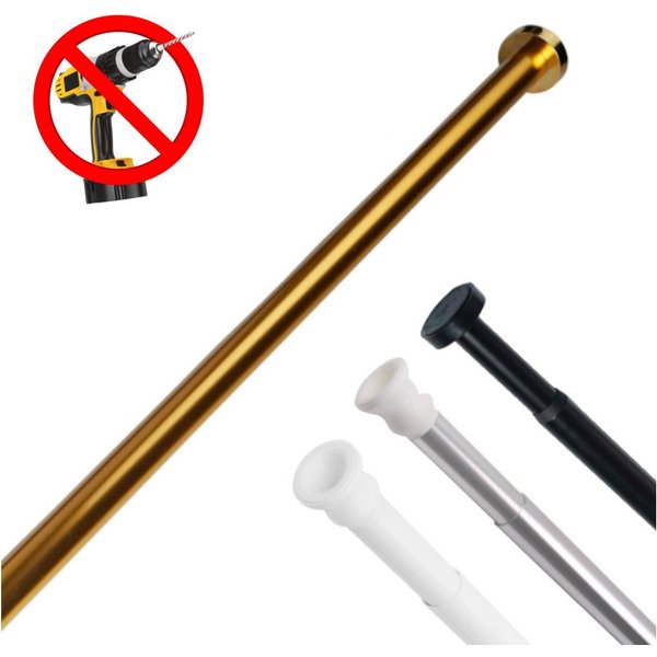 Sanilo Duschvorhangstange 90 - 160 cm oder 120 - 220 cm in schwarz, gold, weiß, chrom, Ø 28 mm, ausziehbar, Klemmstange, geklemmt, Aluminium, einfache Montage o