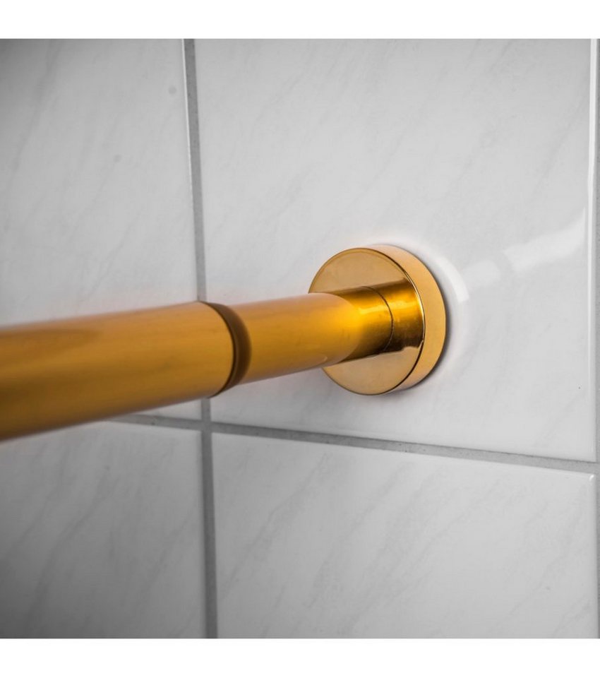 Sanilo Duschvorhangstange 90 - 160 cm oder 120 - 220 cm in schwarz, gold, weiß, chrom, Ø 28 mm, ausziehbar, Klemmstange, geklemmt, Aluminium, einfache Montage o – Bild 4 von 5