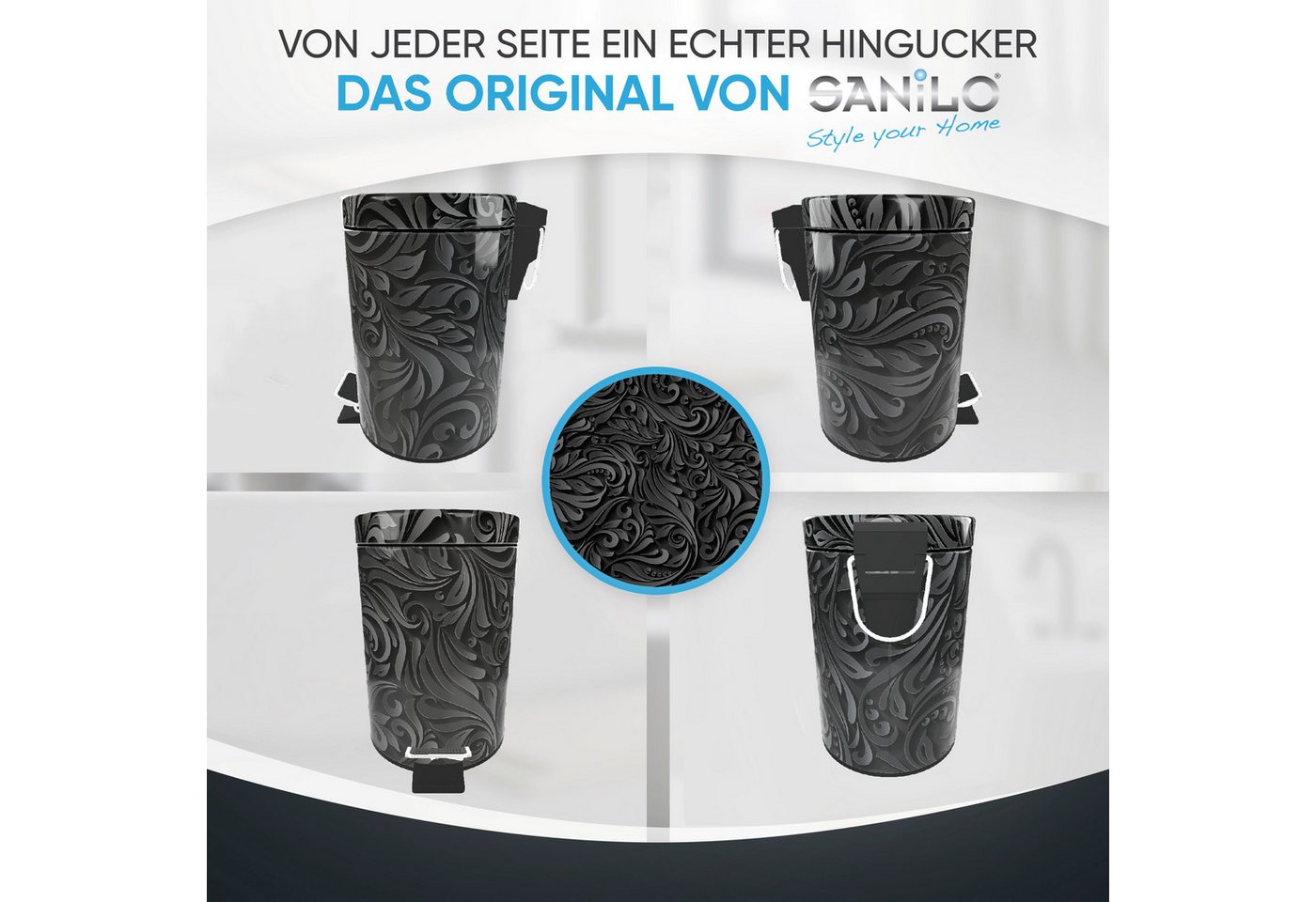 Sanilo Kosmetikeimer Floral, 3 Liter, Bad Mülleimer mit Absenkautomatik & Innenbehälter – Bild 4 von 4