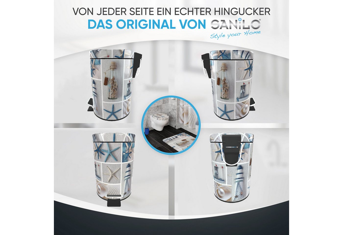 Sanilo Kosmetikeimer Meeresbrise, 3 Liter, Bad Mülleimer mit Absenkautomatik & Innenbehälter – Bild 4 von 5