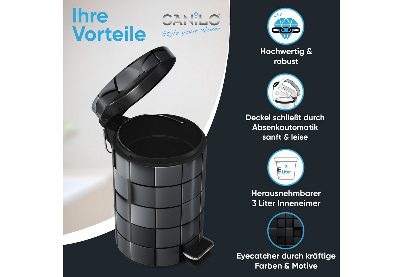 Sanilo Kosmetikeimer mit Motiv, viele schöne Bad Mülleimer zur Auswahl, 3 Liter, Abfalleimer mit Absenkautomatik & Innenbehälter – Bild 2 von 5