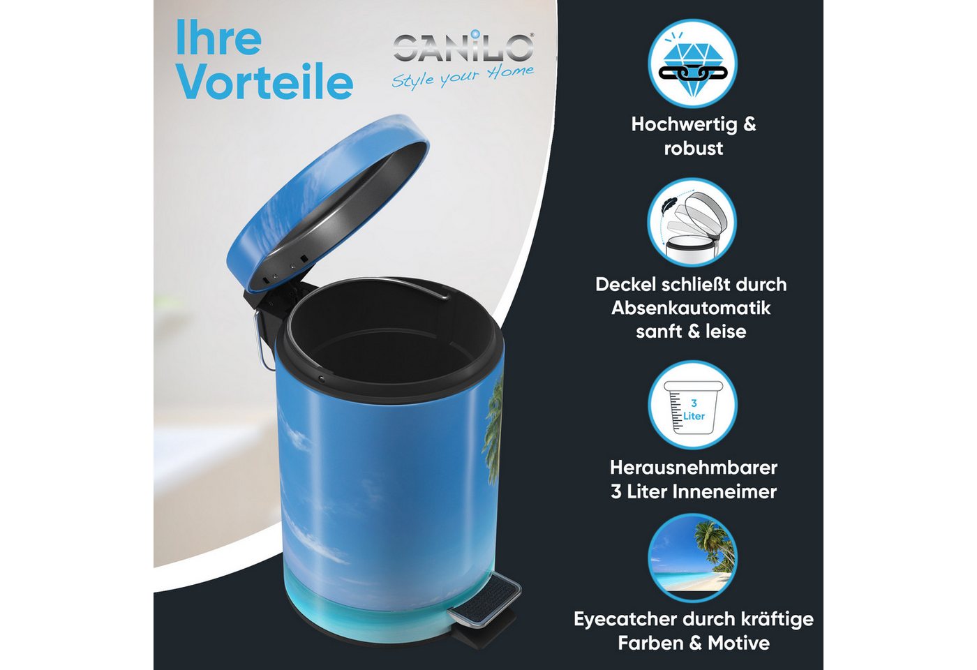 Sanilo Kosmetikeimer mit Motiv, viele schöne Bad Mülleimer zur Auswahl, 3 Liter, Abfalleimer mit Absenkautomatik & Innenbehälter – Bild 2 von 5