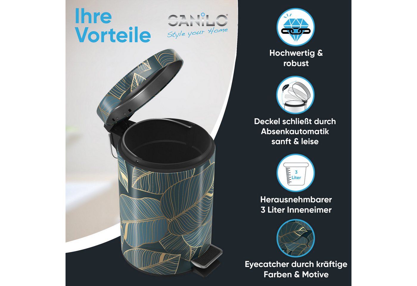 Sanilo Kosmetikeimer mit Motiv, viele schöne Bad Mülleimer zur Auswahl, 3 Liter, Abfalleimer mit Absenkautomatik & Innenbehälter – Bild 2 von 4