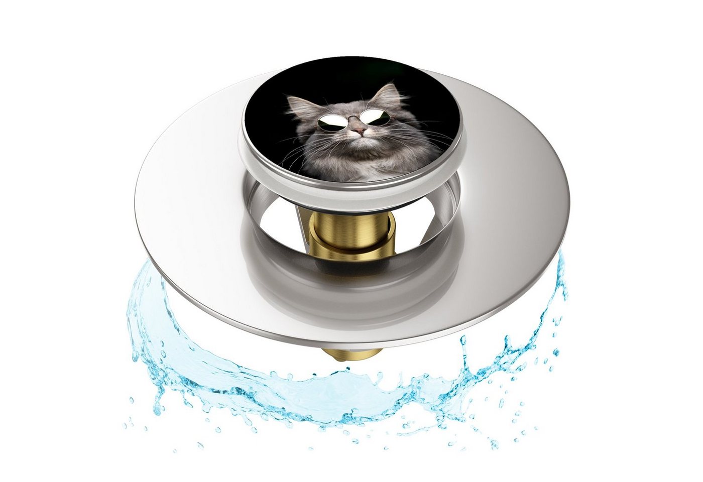 Sanilo Waschbeckenstöpsel Pop-Up Cool Cat, hochwertig, universell, mit Motiv, 100% wasserdicht – Bild 4 von 4