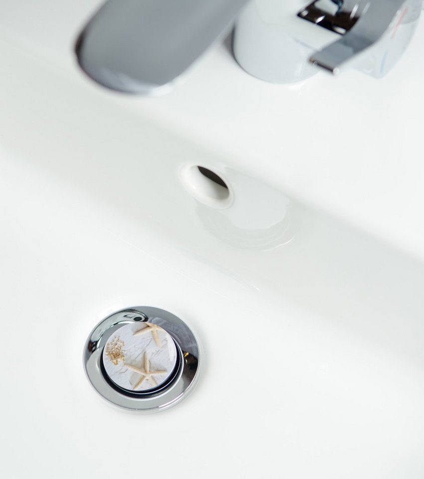Sanilo Waschbeckenstöpsel Seesterne Grau, Ø 4.0 cm, hochwertig, universell, mit Motiv, 100% wasserdicht – Bild 3 von 3