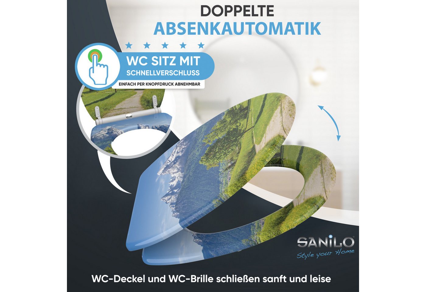 Sanilo WC-Sitz Alpen mit Absenkautomatik & Quick Release, Premium Toilettendeckel, abnehmbar, leichte Montage von oben – Bild 3 von 5