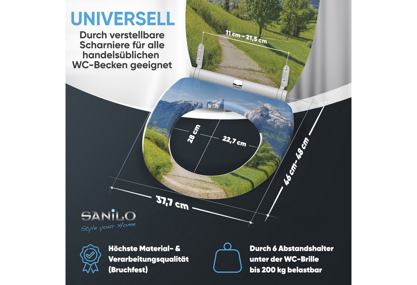 Sanilo WC-Sitz Alpen mit Absenkautomatik & Quick Release, Premium Toilettendeckel, abnehmbar, leichte Montage von oben – Bild 4 von 5