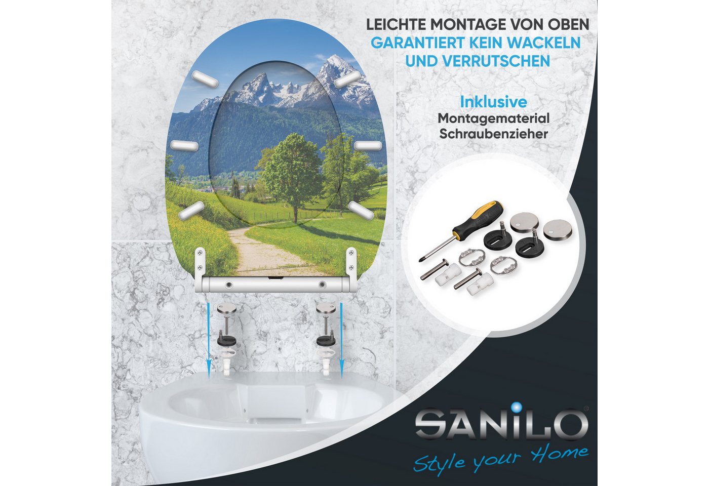 Sanilo WC-Sitz Alpen mit Absenkautomatik & Quick Release, Premium Toilettendeckel, abnehmbar, leichte Montage von oben – Bild 5 von 5