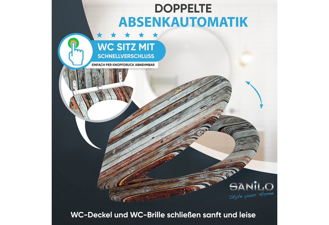Sanilo WC-Sitz Antik mit Absenkautomatik & Quick Release, Premium Toilettendeckel, abnehmbar, leichte Montage von oben – Bild 3 von 5