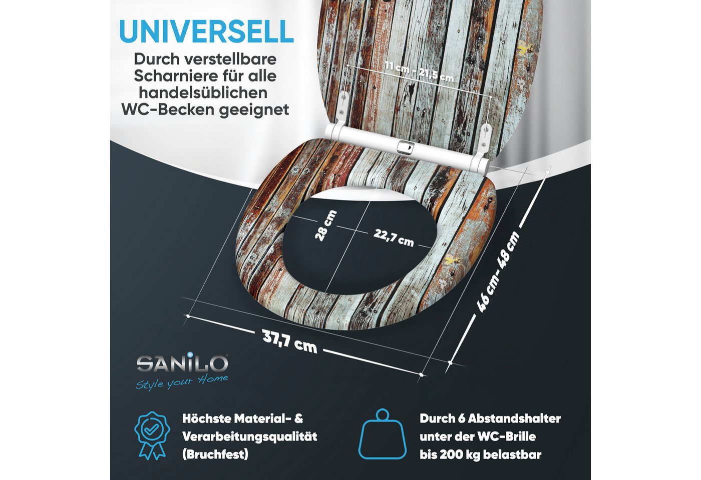 Sanilo WC-Sitz Antik mit Absenkautomatik & Quick Release, Premium Toilettendeckel, abnehmbar, leichte Montage von oben – Bild 4 von 5
