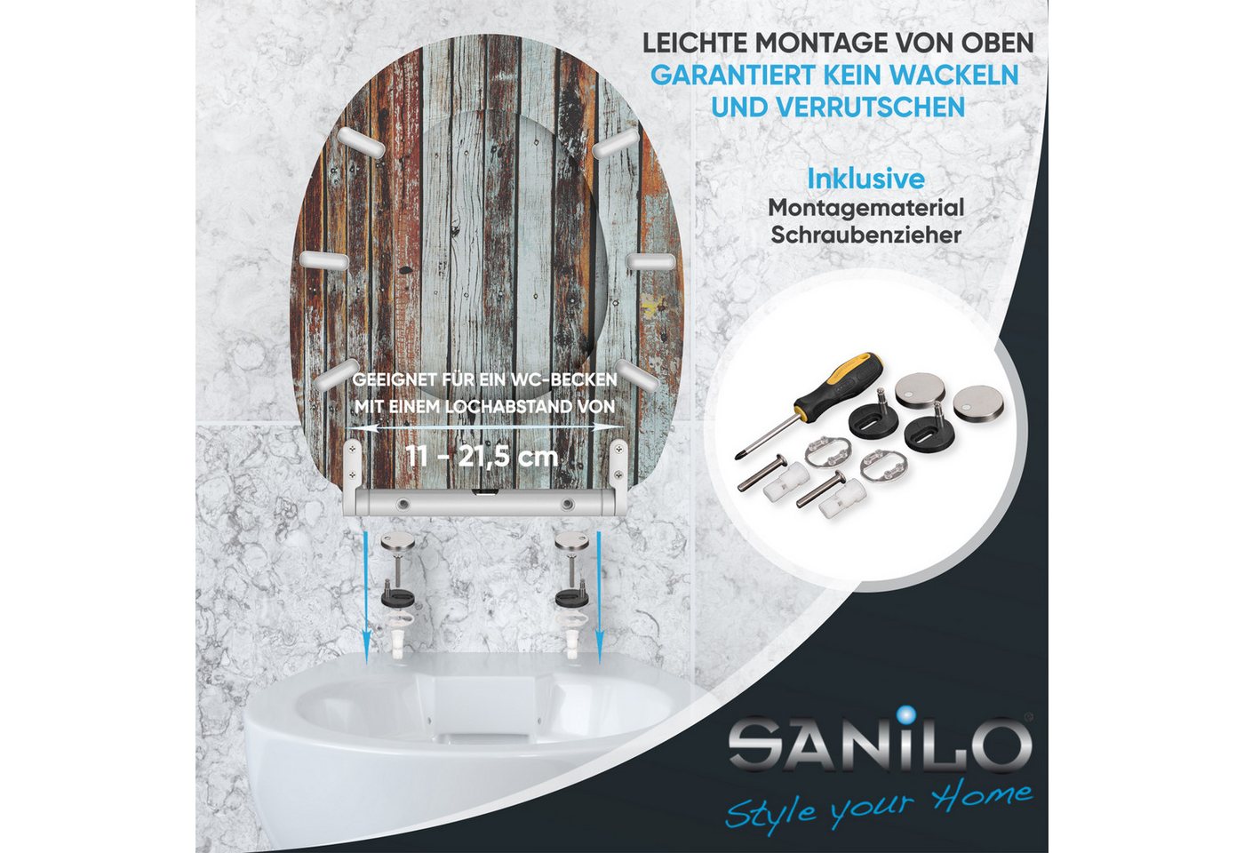 Sanilo WC-Sitz Antik mit Absenkautomatik & Quick Release, Premium Toilettendeckel, abnehmbar, leichte Montage von oben – Bild 5 von 5