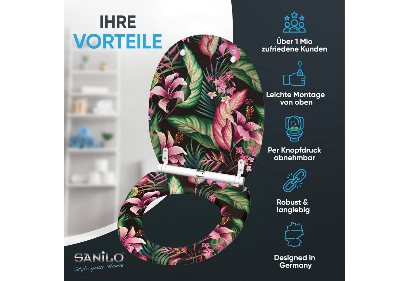 Sanilo WC-Sitz Bali mit Absenkautomatik & Quick Release, hochwertig, abnehmbar, leichte Montage von oben, mit Schraubenzieher – Bild 2 von 5