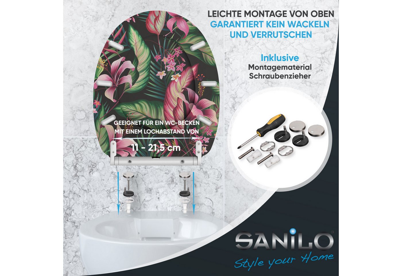 Sanilo WC-Sitz Bali mit Absenkautomatik & Quick Release, hochwertig, abnehmbar, leichte Montage von oben, mit Schraubenzieher – Bild 5 von 5