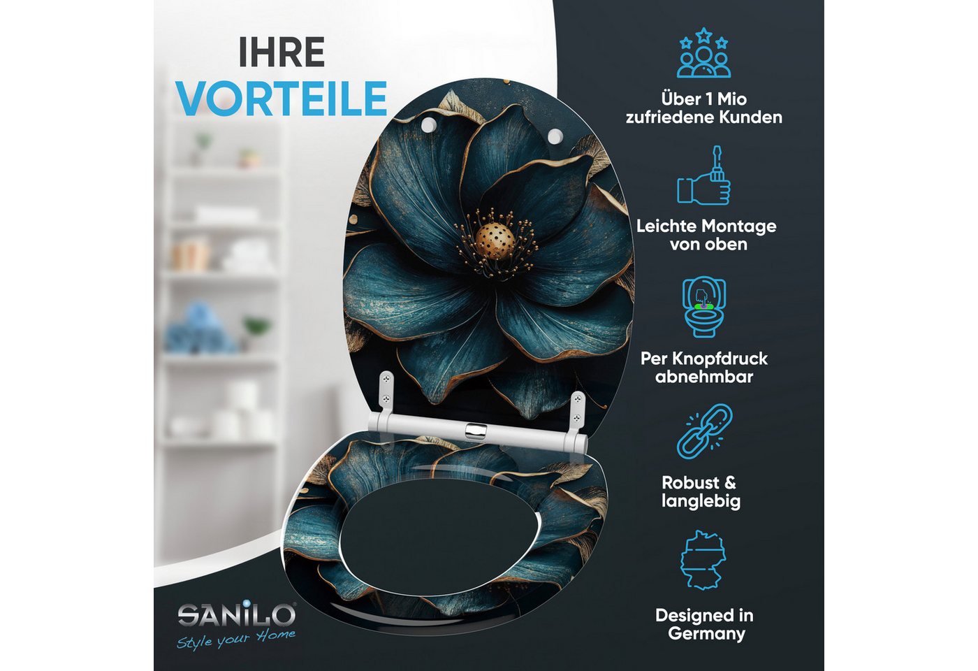 Sanilo WC-Sitz Bellezza mit Absenkautomatik & Quick Release, hochwertig, abnehmbar, leichte Montage von oben, mit Schraubenzieher – Bild 2 von 5