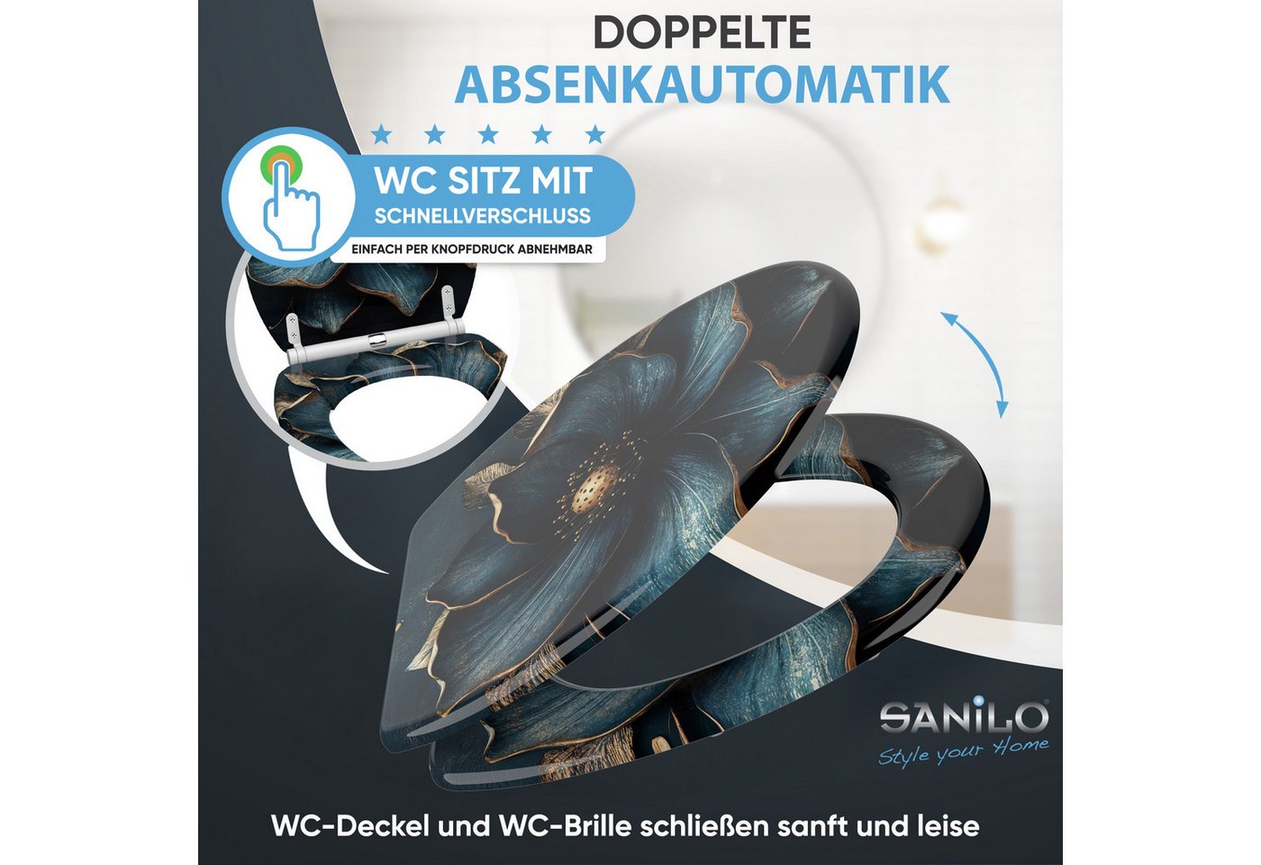 Sanilo WC-Sitz Bellezza mit Absenkautomatik & Quick Release, hochwertig, abnehmbar, leichte Montage von oben, mit Schraubenzieher – Bild 3 von 5