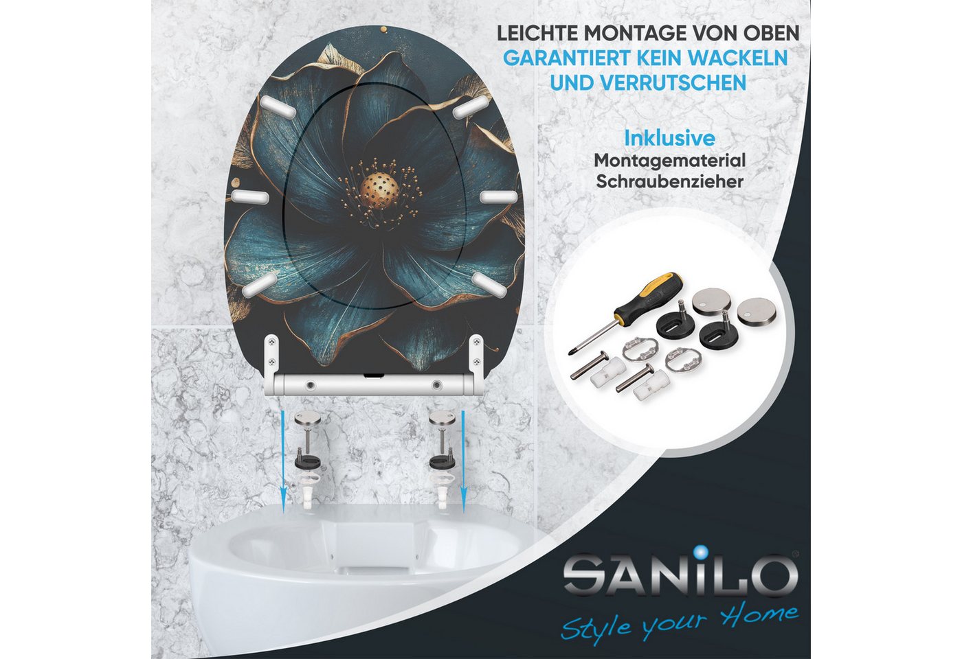 Sanilo WC-Sitz Bellezza mit Absenkautomatik & Quick Release, hochwertig, abnehmbar, leichte Montage von oben, mit Schraubenzieher – Bild 5 von 5