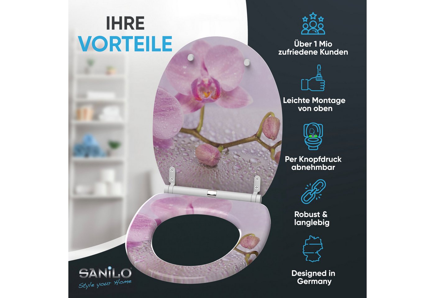 Sanilo WC-Sitz Blooming mit Absenkautomatik & Quick Release, Premium Toilettendeckel, abnehmbar, leichte Montage von oben – Bild 2 von 5