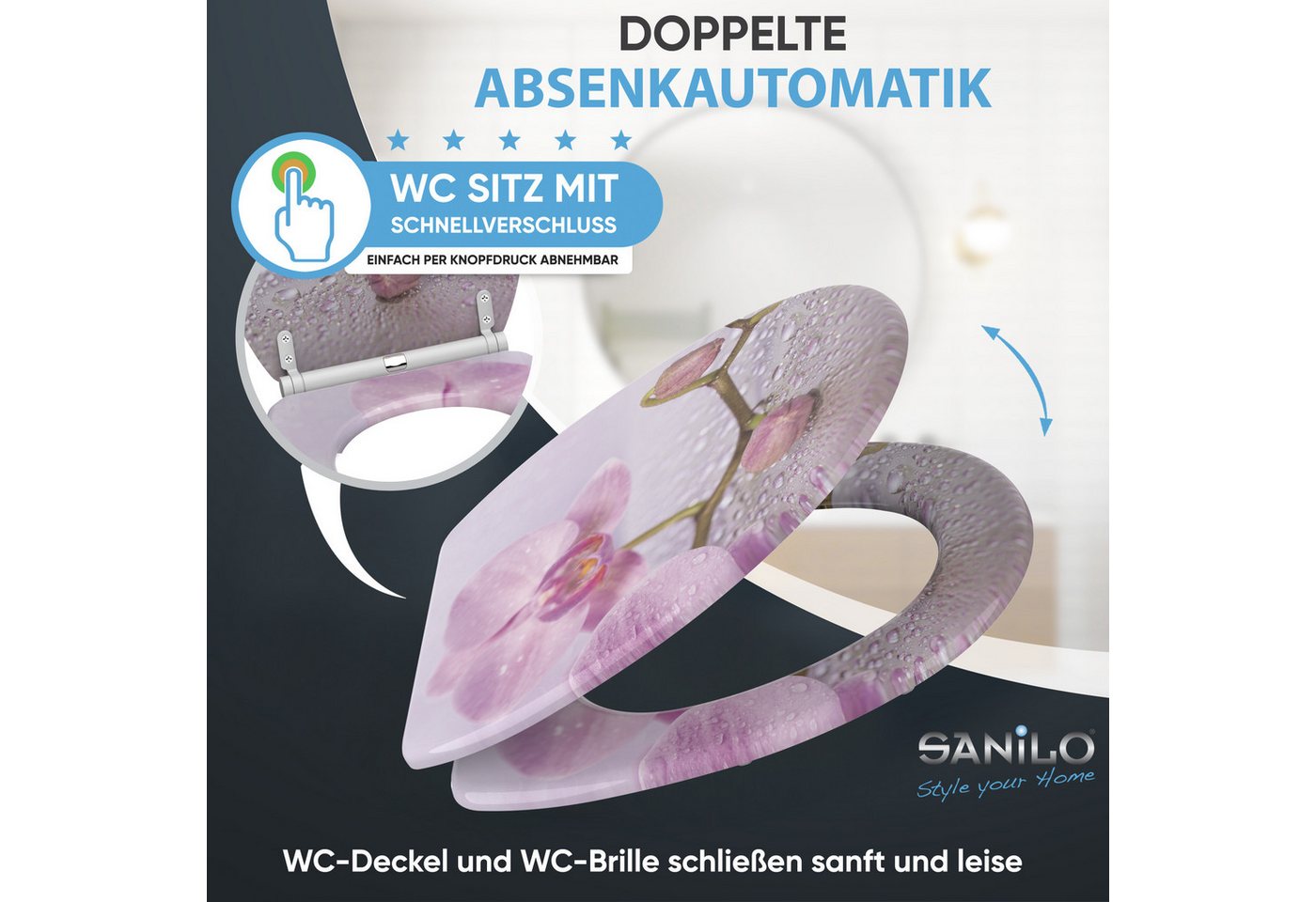 Sanilo WC-Sitz Blooming mit Absenkautomatik & Quick Release, Premium Toilettendeckel, abnehmbar, leichte Montage von oben – Bild 3 von 5
