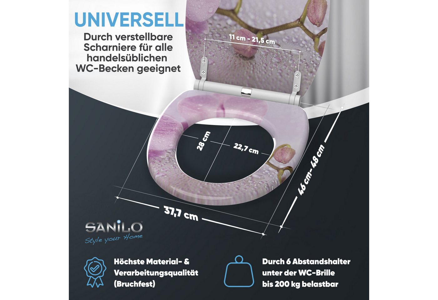 Sanilo WC-Sitz Blooming mit Absenkautomatik & Quick Release, Premium Toilettendeckel, abnehmbar, leichte Montage von oben – Bild 4 von 5