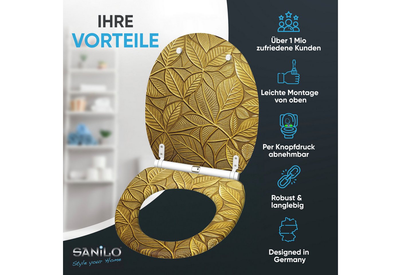 Sanilo WC-Sitz Bractea mit Absenkautomatik & Quick Release, Premium Toilettendeckel, abnehmbar, leichte Montage von oben – Bild 2 von 5