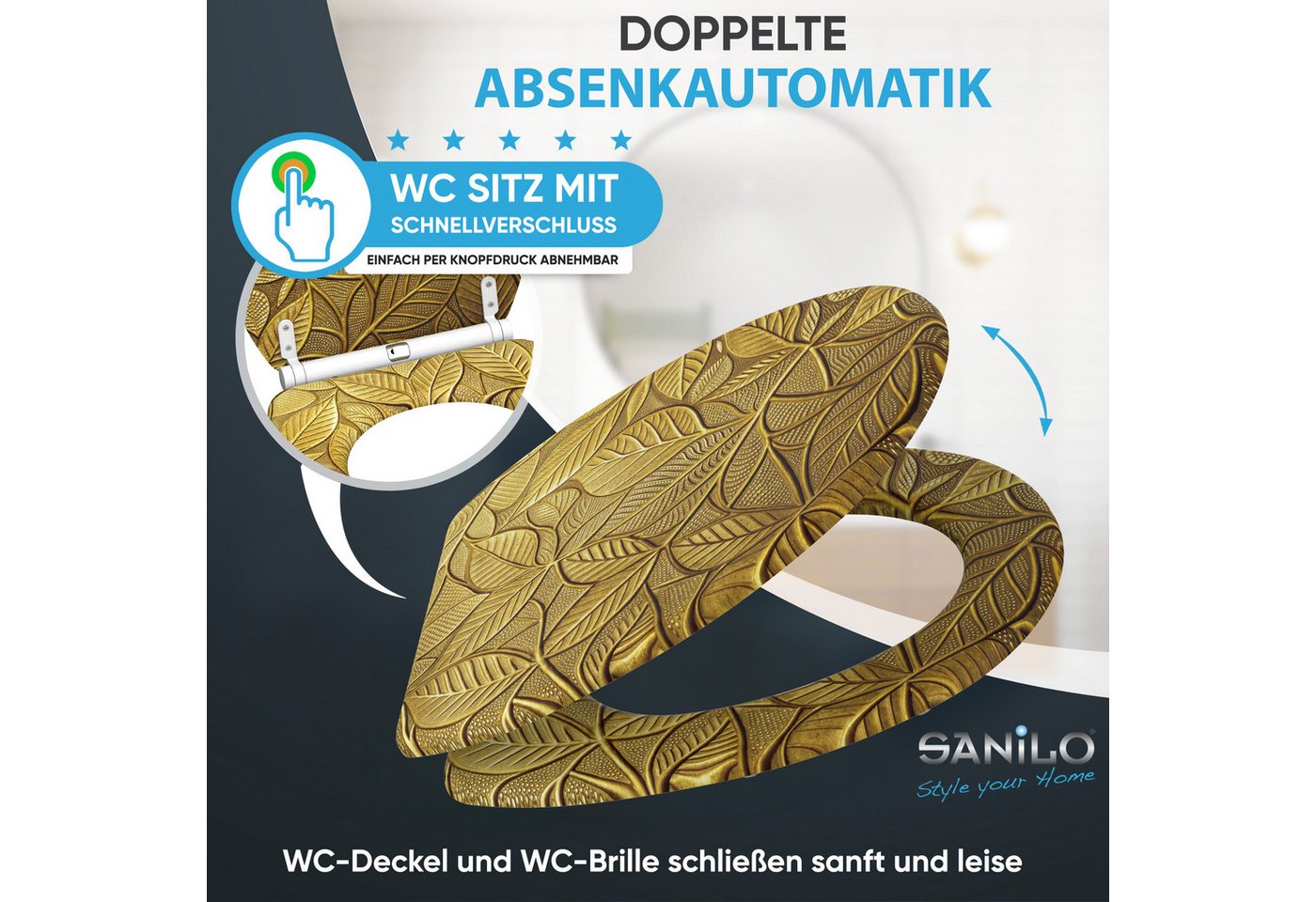Sanilo WC-Sitz Bractea mit Absenkautomatik & Quick Release, Premium Toilettendeckel, abnehmbar, leichte Montage von oben – Bild 3 von 5