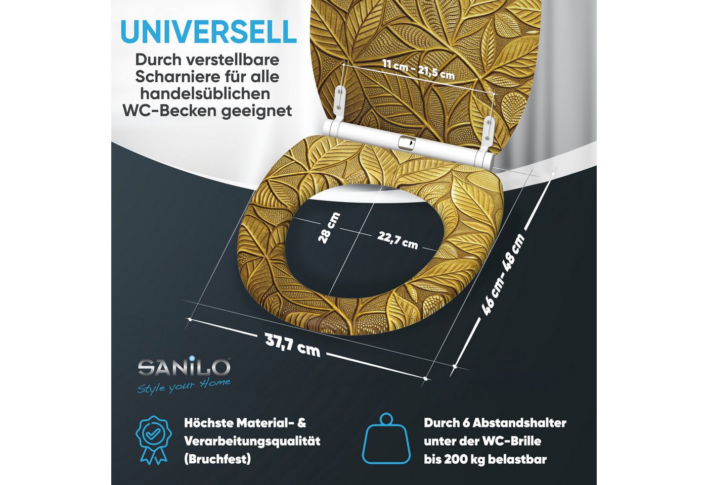 Sanilo WC-Sitz Bractea mit Absenkautomatik & Quick Release, Premium Toilettendeckel, abnehmbar, leichte Montage von oben – Bild 4 von 5