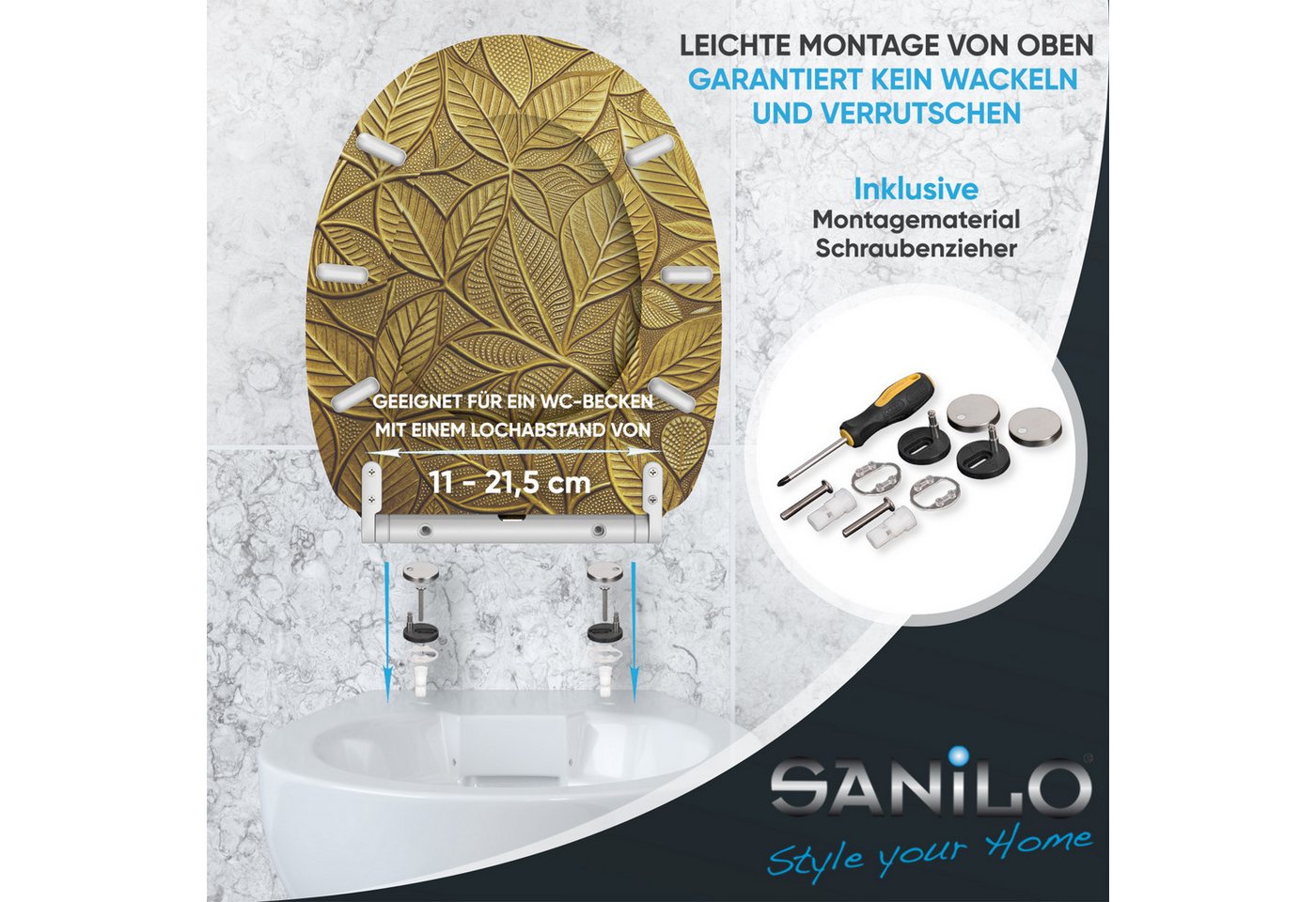 Sanilo WC-Sitz Bractea mit Absenkautomatik & Quick Release, Premium Toilettendeckel, abnehmbar, leichte Montage von oben – Bild 5 von 5