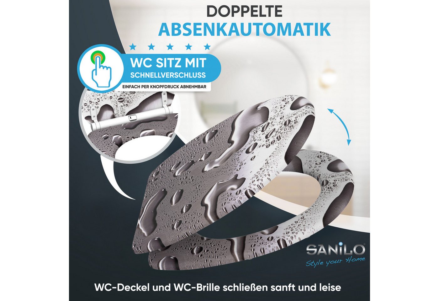 Sanilo WC-Sitz Dewdrop mit Absenkautomatik & Quick Release, Premium Toilettendeckel, abnehmbar, leichte Montage von oben – Bild 3 von 5