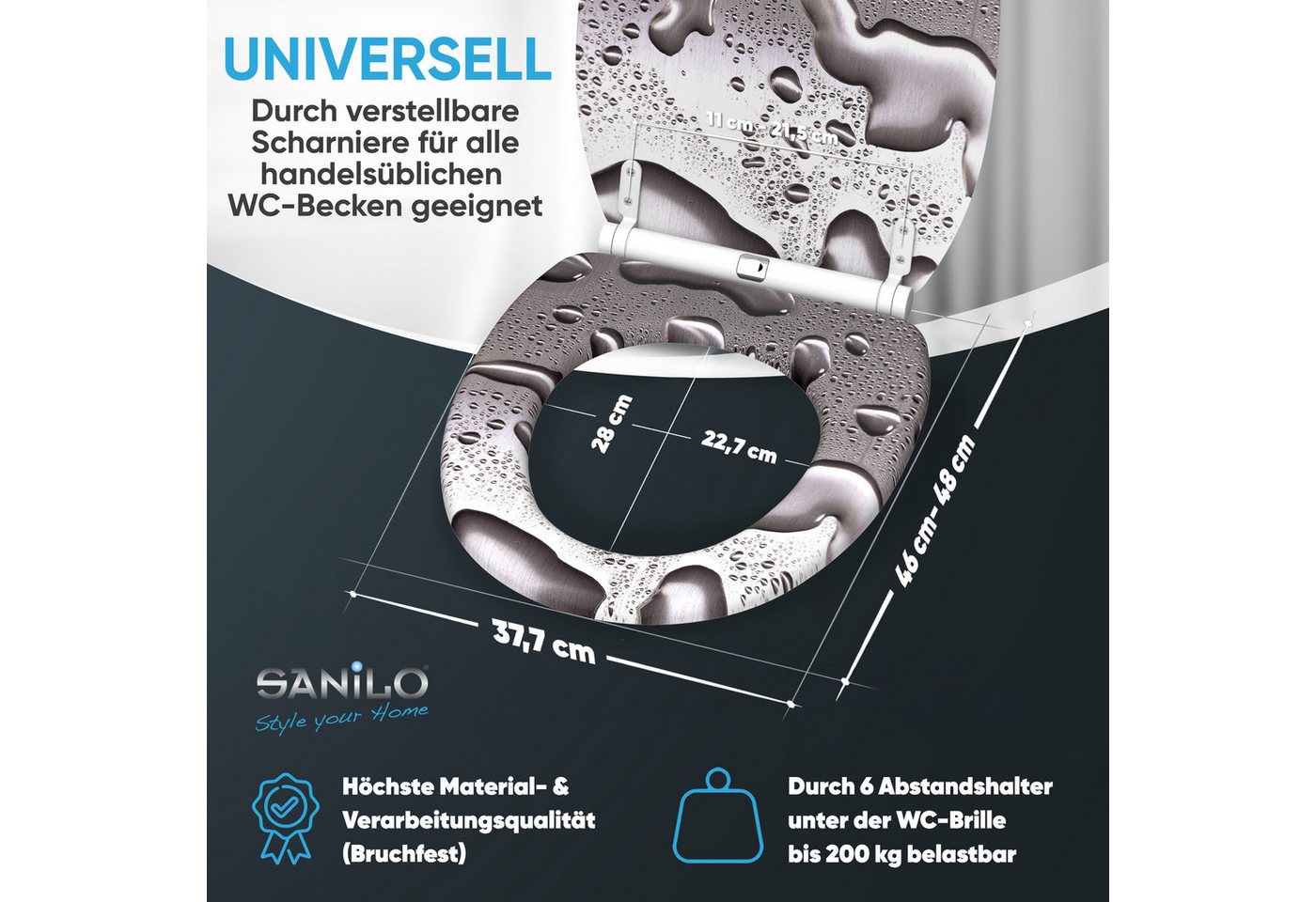 Sanilo WC-Sitz Dewdrop mit Absenkautomatik & Quick Release, Premium Toilettendeckel, abnehmbar, leichte Montage von oben – Bild 4 von 5