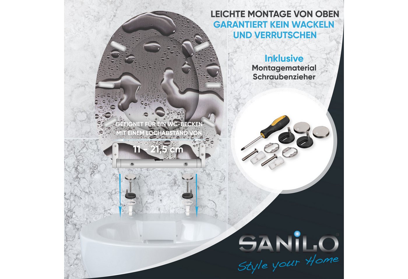 Sanilo WC-Sitz Dewdrop mit Absenkautomatik & Quick Release, Premium Toilettendeckel, abnehmbar, leichte Montage von oben – Bild 5 von 5