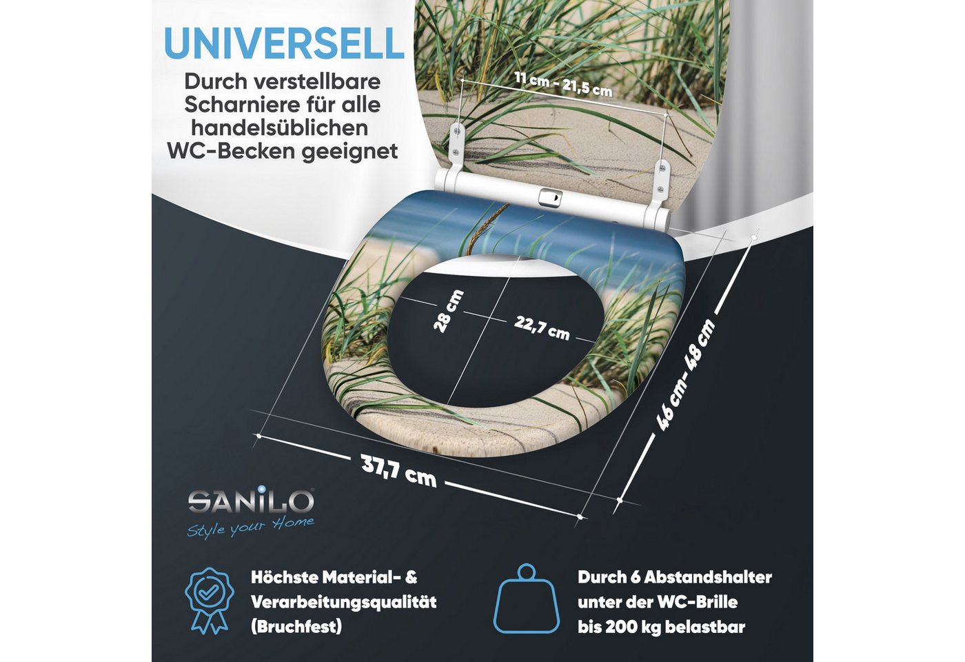Sanilo WC-Sitz Dunetide mit Absenkautomatik & Quick Release, Premium Toilettendeckel, abnehmbar, leichte Montage von oben – Bild 4 von 5