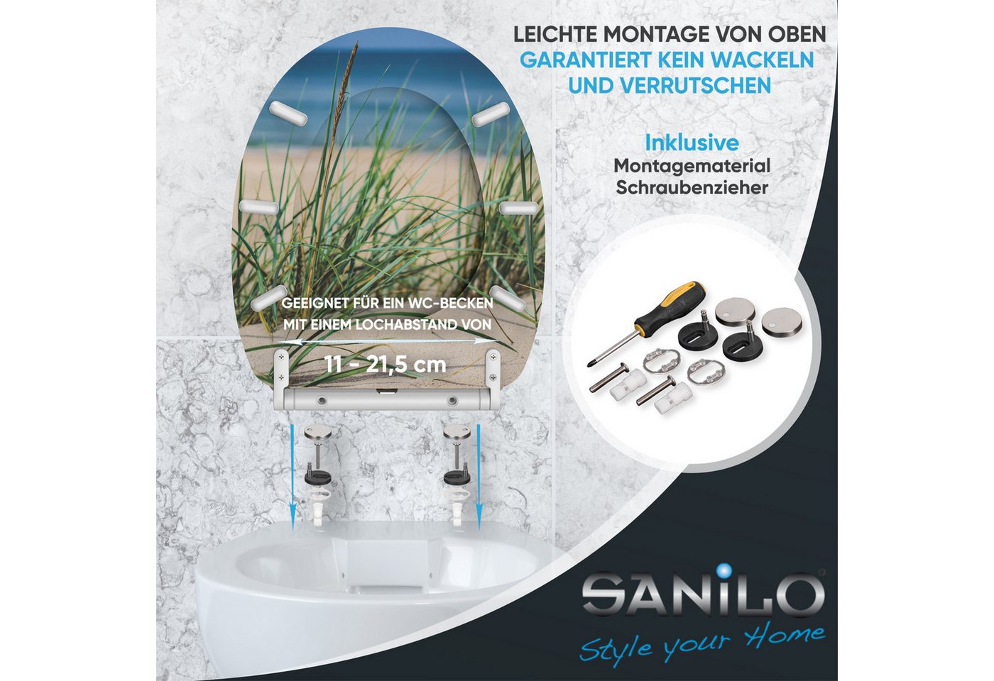Sanilo WC-Sitz Dunetide mit Absenkautomatik & Quick Release, Premium Toilettendeckel, abnehmbar, leichte Montage von oben – Bild 5 von 5