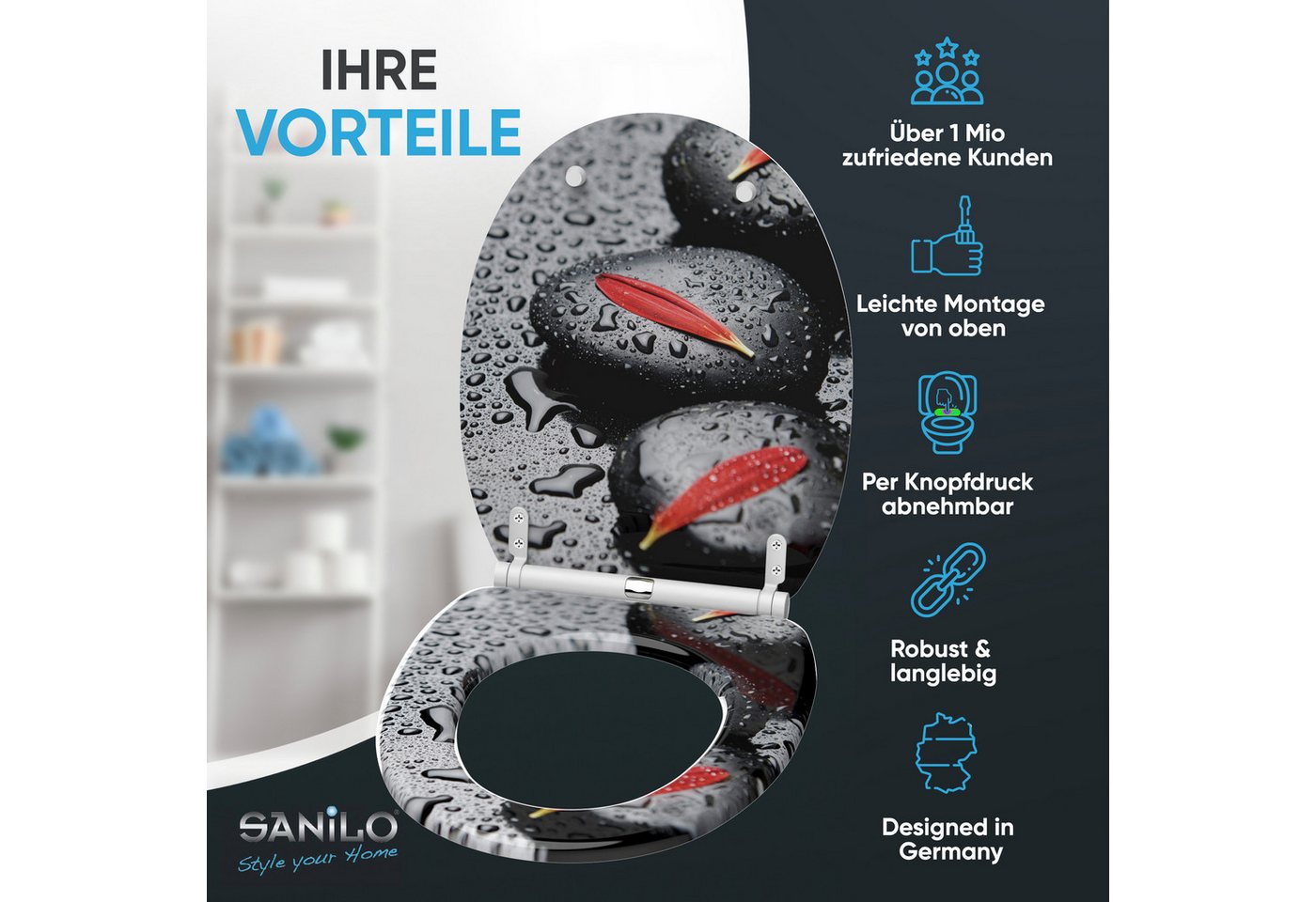 Sanilo WC-Sitz Elegance mit Absenkautomatik & Quick Release, Premium Toilettendeckel, abnehmbar, leichte Montage von oben – Bild 2 von 5