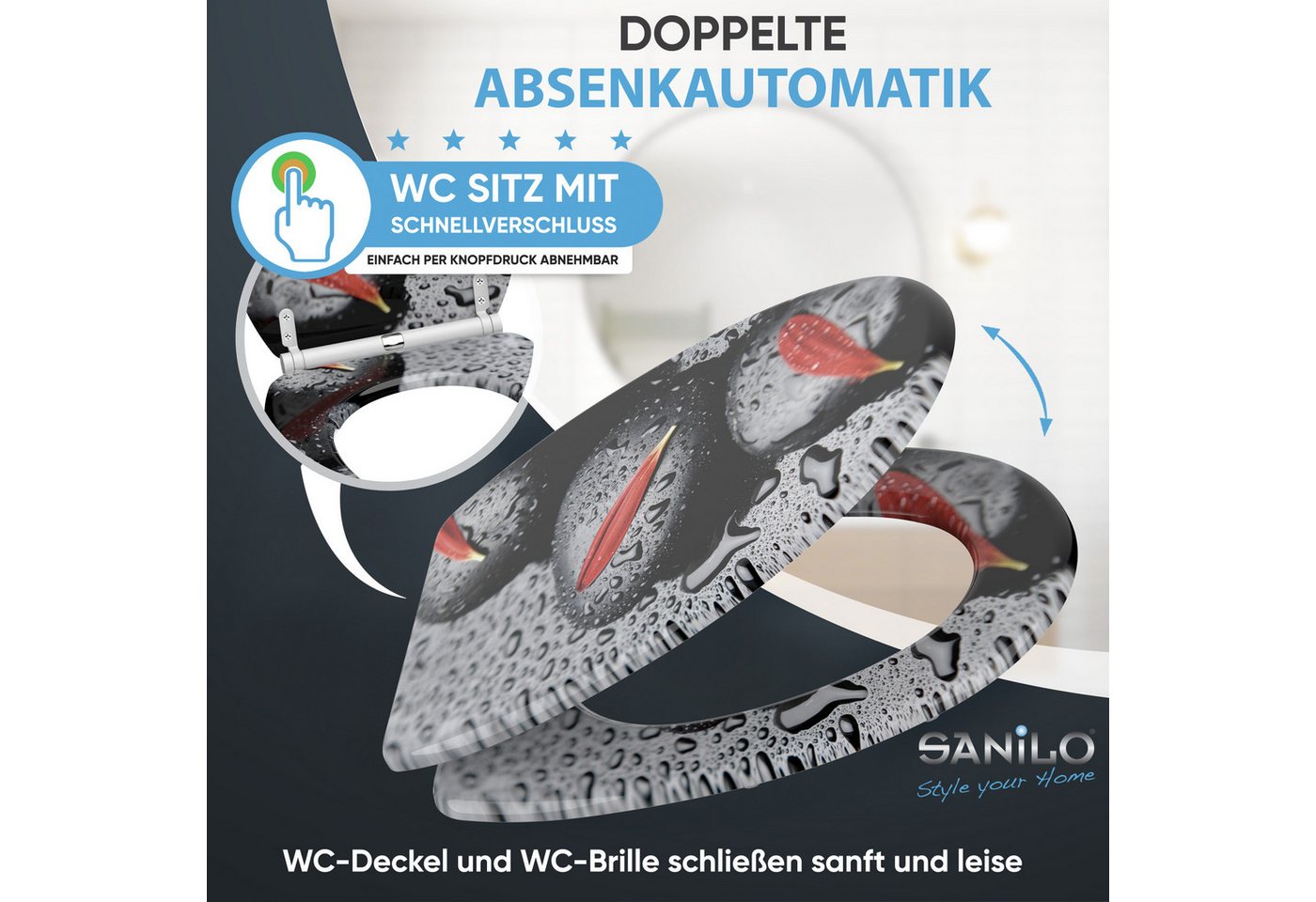 Sanilo WC-Sitz Elegance mit Absenkautomatik & Quick Release, Premium Toilettendeckel, abnehmbar, leichte Montage von oben – Bild 3 von 5