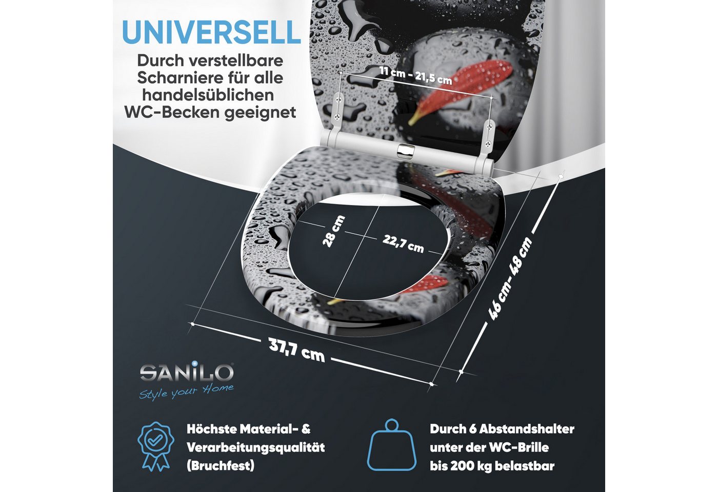 Sanilo WC-Sitz Elegance mit Absenkautomatik & Quick Release, Premium Toilettendeckel, abnehmbar, leichte Montage von oben – Bild 4 von 5