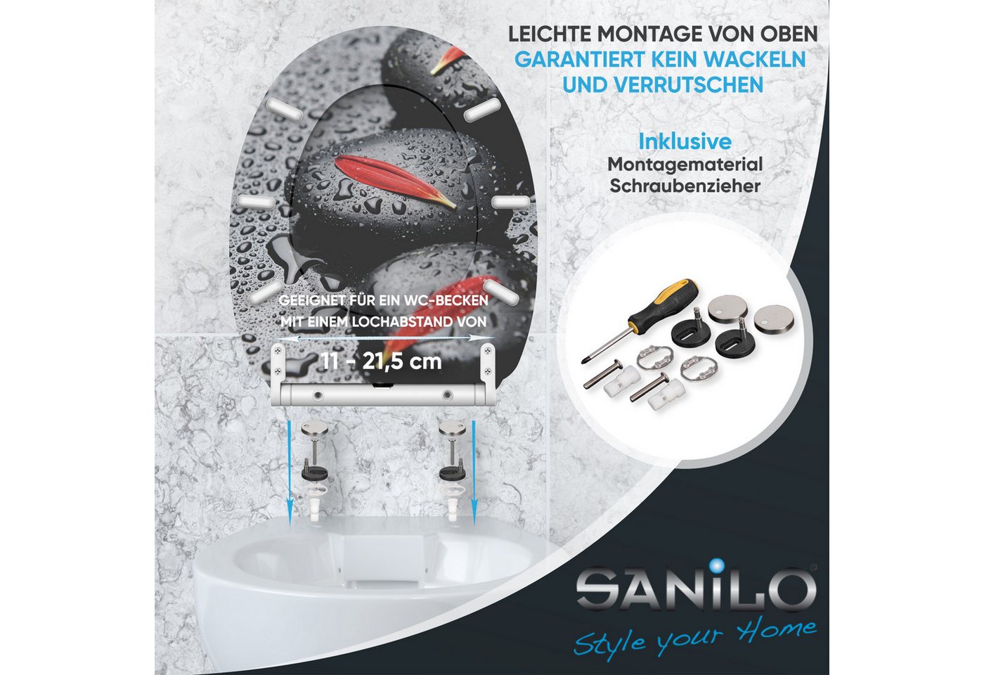 Sanilo WC-Sitz Elegance mit Absenkautomatik & Quick Release, Premium Toilettendeckel, abnehmbar, leichte Montage von oben – Bild 5 von 5
