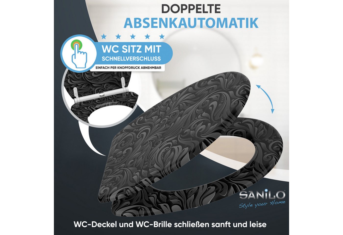 Sanilo WC-Sitz Floral mit Absenkautomatik & Quick Release, hochwertig, abnehmbar, leichte Montage von oben, mit Schraubenzieher – Bild 3 von 5