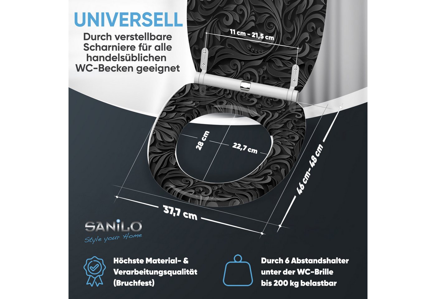Sanilo WC-Sitz Floral mit Absenkautomatik & Quick Release, hochwertig, abnehmbar, leichte Montage von oben, mit Schraubenzieher – Bild 4 von 5