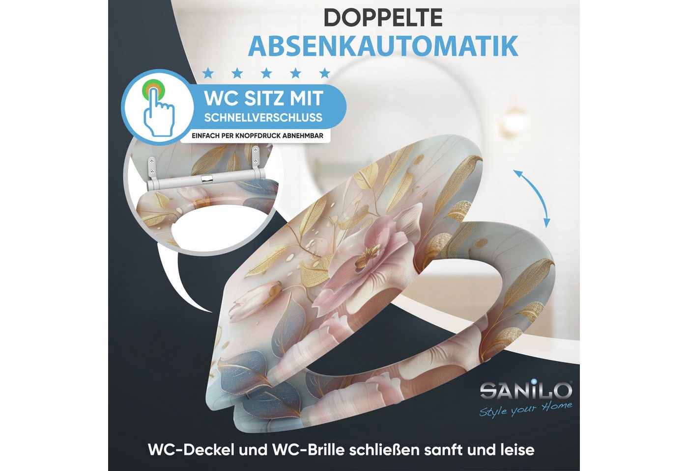 Sanilo WC-Sitz Florentia mit Absenkautomatik & Quick Release, hochwertig, abnehmbar, leichte Montage von oben, mit Schraubenzieher – Bild 3 von 5